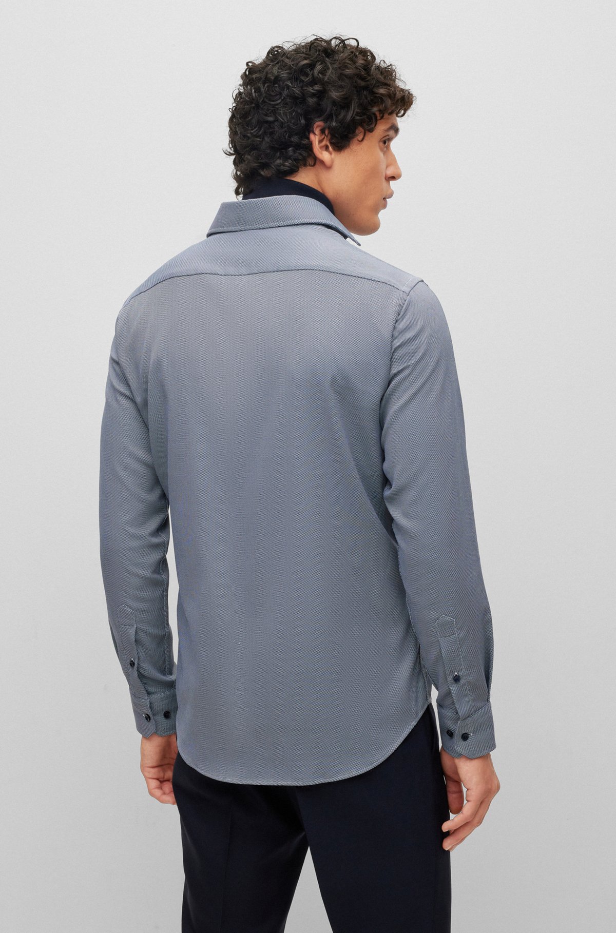 Regular-fit shirt in performance-stretch dobby, Dark Blue
