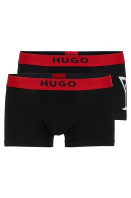 Hugo Two-pack Of Stretch-cotton Trunks With Logo Waistbands In Light Red
