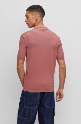 HUGO - Mixed-structure slim-fit polo sweater with zipped placket