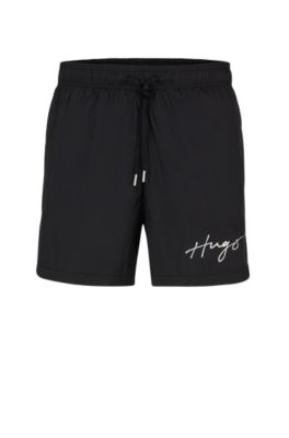 Hugo Boss Swim Shorts With Handwritten Logo In Black
