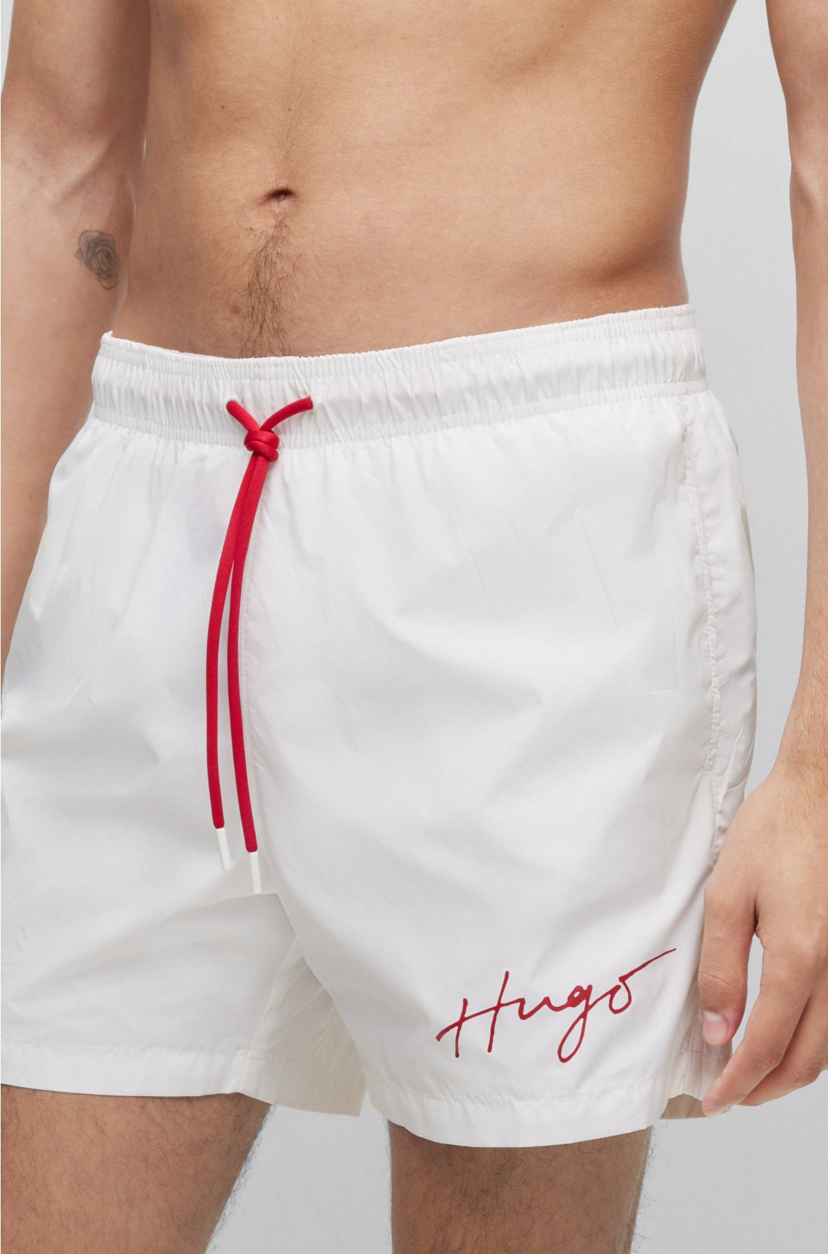 Swim shorts with handwritten logo, White