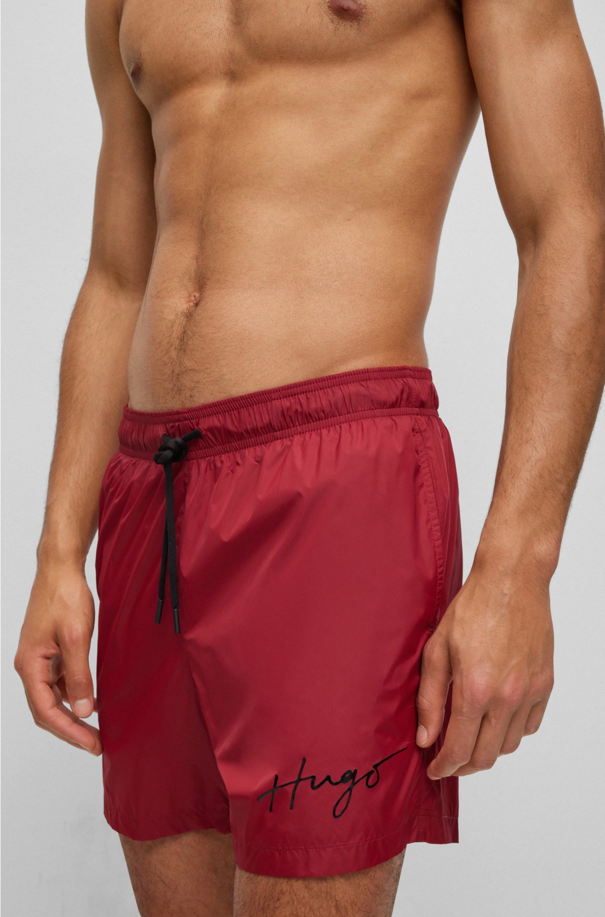 Swim shorts with handwritten logo, Dark Red