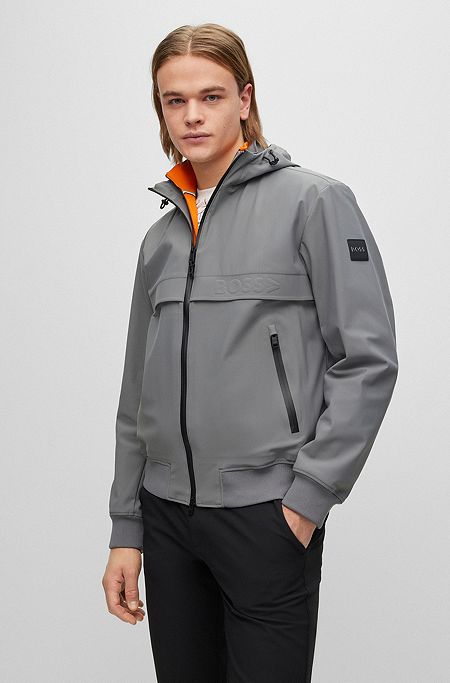 Water-repellent blouson jacket with 3D logo print, Dark Grey