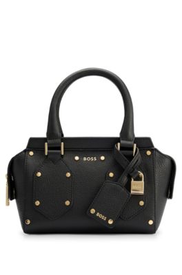 HUGO BOSS GRAINED-LEATHER MINI TOTE BAG WITH PADLOCK AND TAG