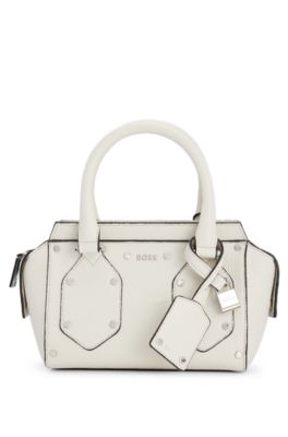 Hugo Boss Grained-leather Mini Tote Bag With Padlock And Tag In White