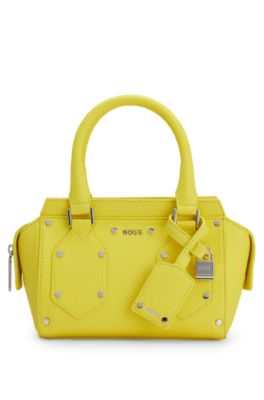 Hugo Boss Grained-leather Mini Tote Bag With Padlock And Tag In Yellow
