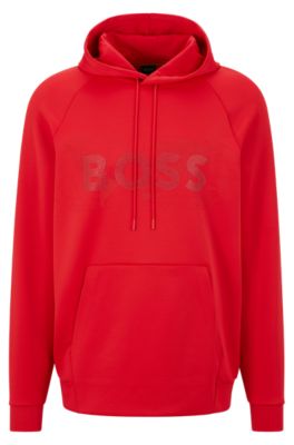 BOSS Stretch interlock relaxed fit hoodie with rhinestone logo Red