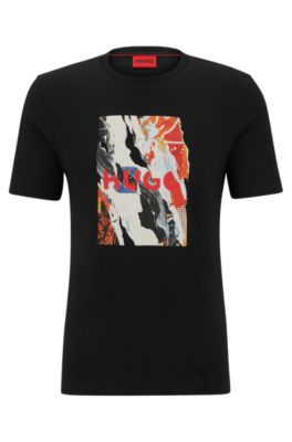 HUGO - Cotton-jersey T-shirt with abstract logo artwork