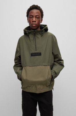 HUGO WATER-REPELLENT HOODED JACKET WITH RED LOGO PATCH