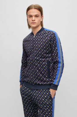 Hugo Boss Zip-up Sweatshirt With Monogram Print In Dark Blue