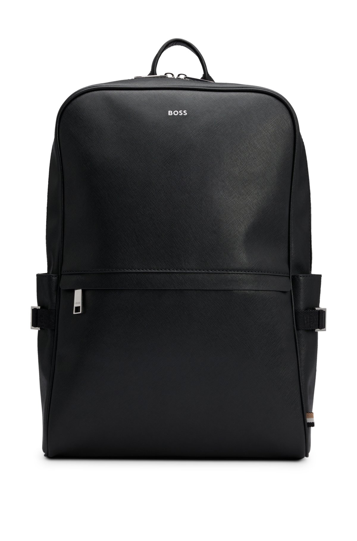 Saffiano-print, regenerated leather backpack