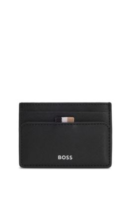 Logo-detail card holder with money clip, Black