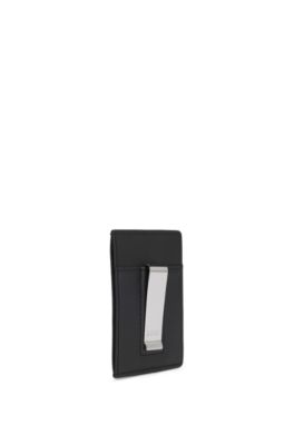 Logo-detail card holder with money clip, Black