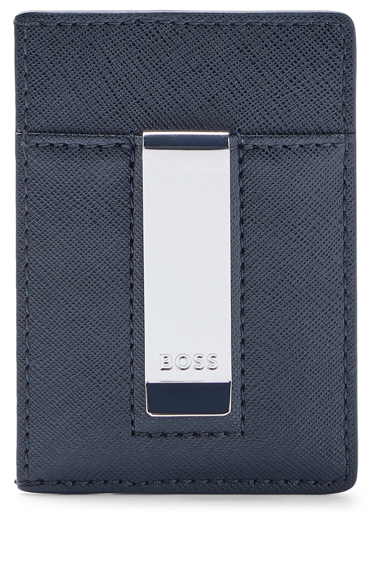 BOSS - Structured money-clip card holder with logo lettering