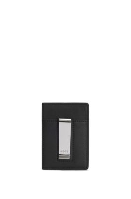 Logo-detail card holder with money clip, Black