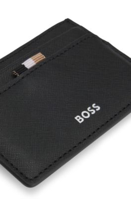 Logo-detail card holder with money clip, Black