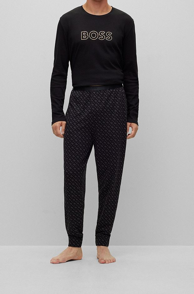 Pijama de algodón con detalles metalizados, Negro