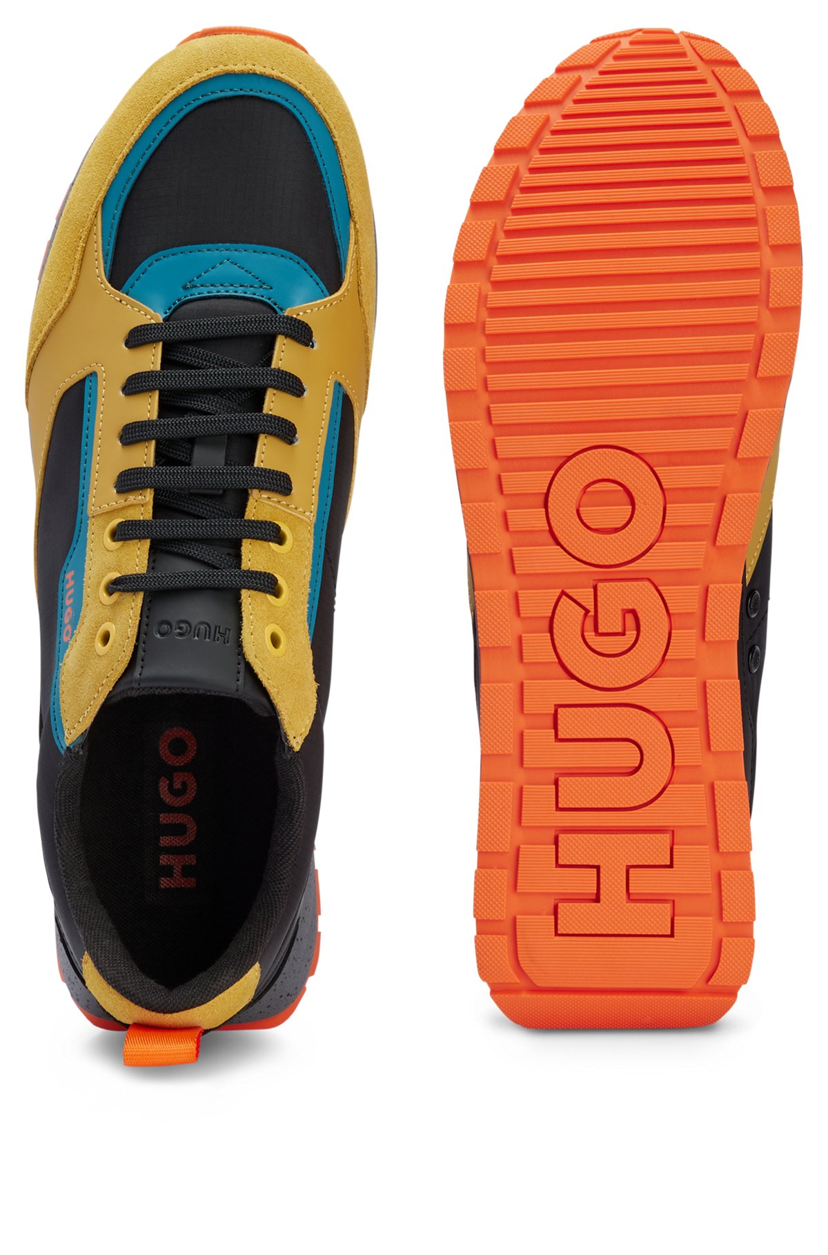 Mixed-material low-top trainers with suede facings, Light Orange