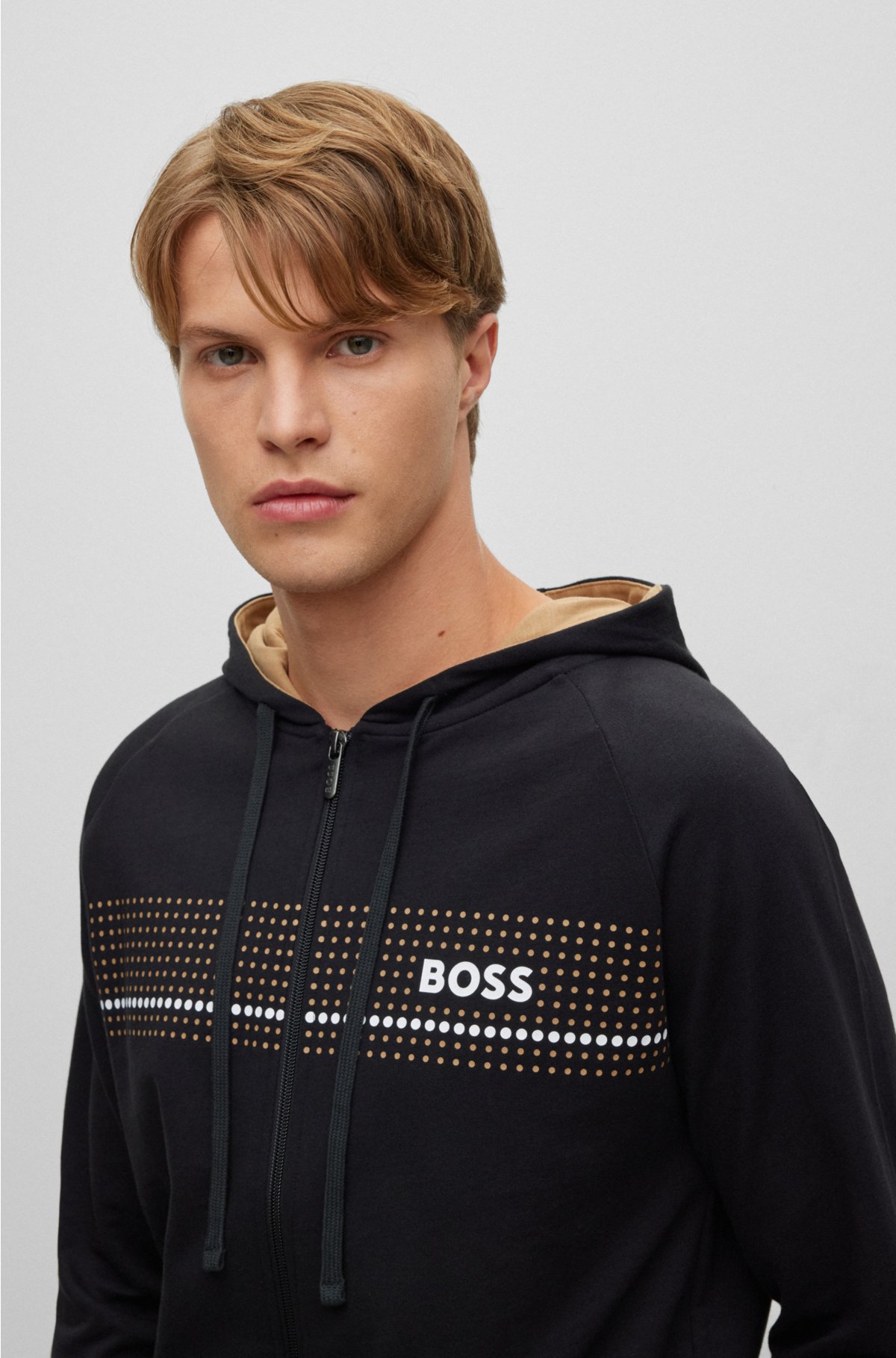BOSS - Cotton-terry hoodie dot and logo