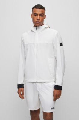 Hugo Boss Water-repellent Jacket With Multicolored Logo Print In White