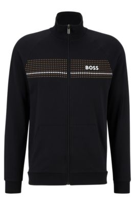 Hugo Boss Zip-up Loungewear Jacket With Dot Stripes And Logo In Black