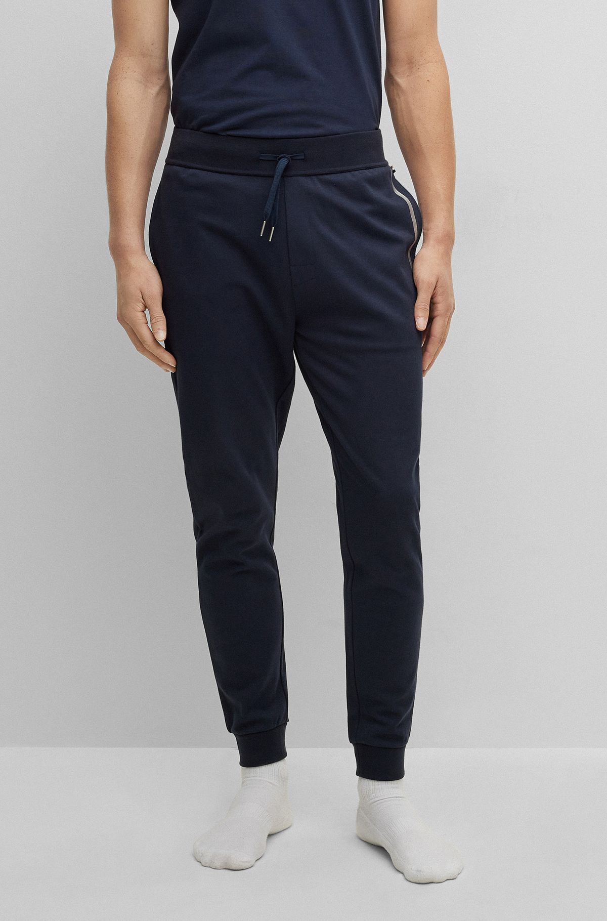Cotton-blend tracksuit bottoms with logo and stripe, Dark Blue