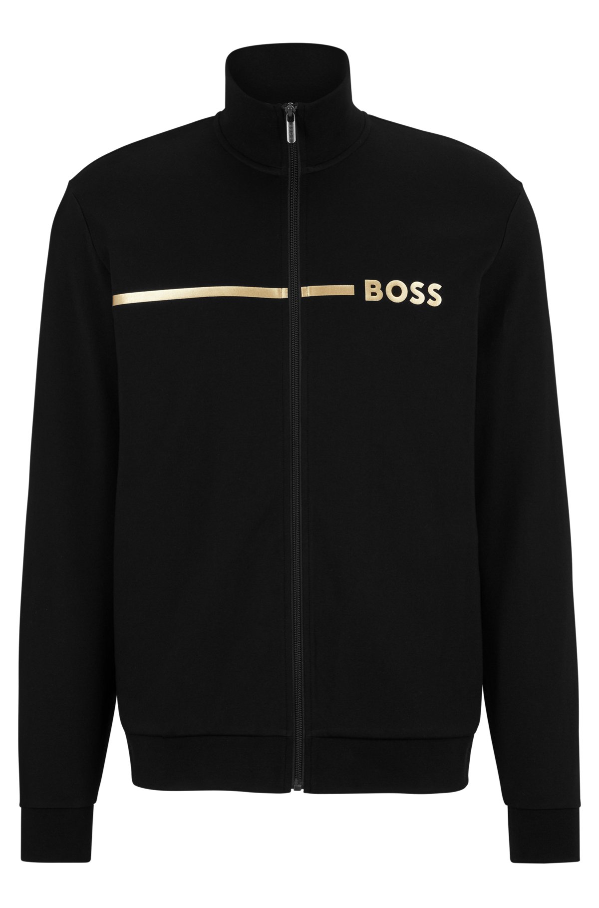 BOSS - Cotton-blend loungewear jacket with stripe and logo