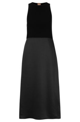 Shop Hugo Boss Slim-fit Sleeveless Dress In Tonal Fabrics In Black