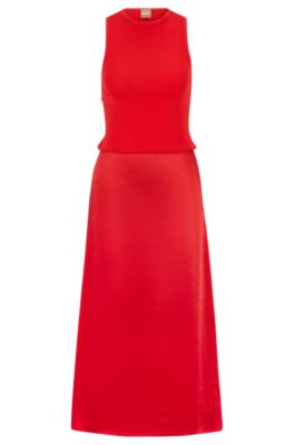 Shop Hugo Boss Slim-fit Sleeveless Dress In Tonal Fabrics In Light Red