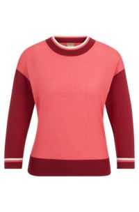 Colour-blocked sweater in super-fine merino wool, Patterned