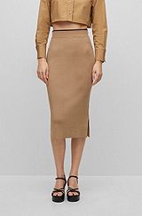 Knitted pencil skirt with ribbed structure, Beige