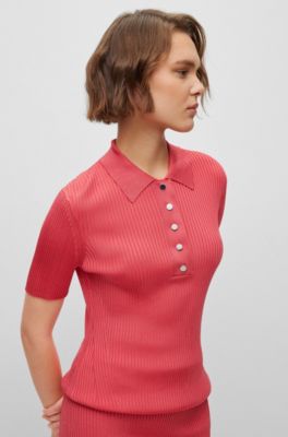 BOSS Slimfit ribbed top with pressstud placket