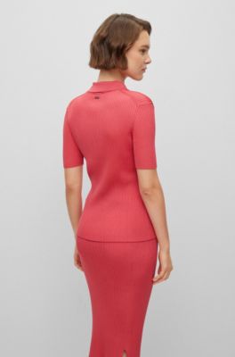 BOSS Slimfit ribbed top with pressstud placket