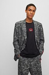 Relaxed-fit jacket in virgin-wool jacquard, Black