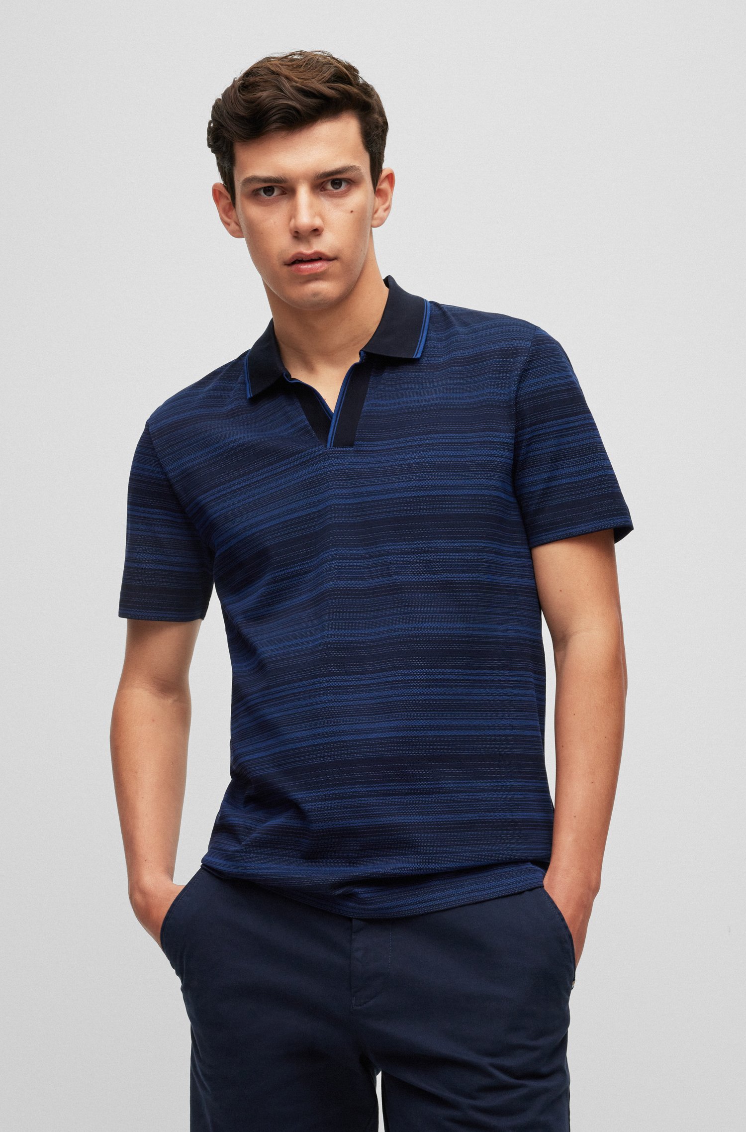 Multi-toned jacquard polo shirt mercerized cotton