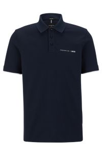 Boss Men's Porsche Stretch-cotton Capsule Logo Polo Shirt - Dark Blue