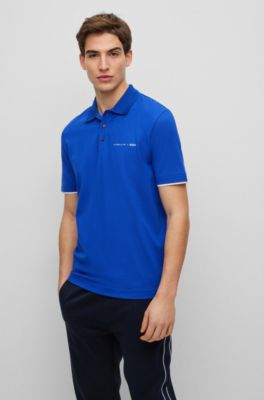 Hugo Boss Porsche X Boss Stretch-cotton Polo Shirt With Capsule Logo In Bright Blue