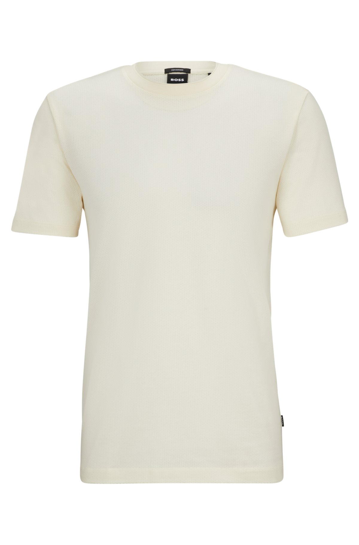 Mesh-structure T-shirt in a mercerized-cotton blend, White