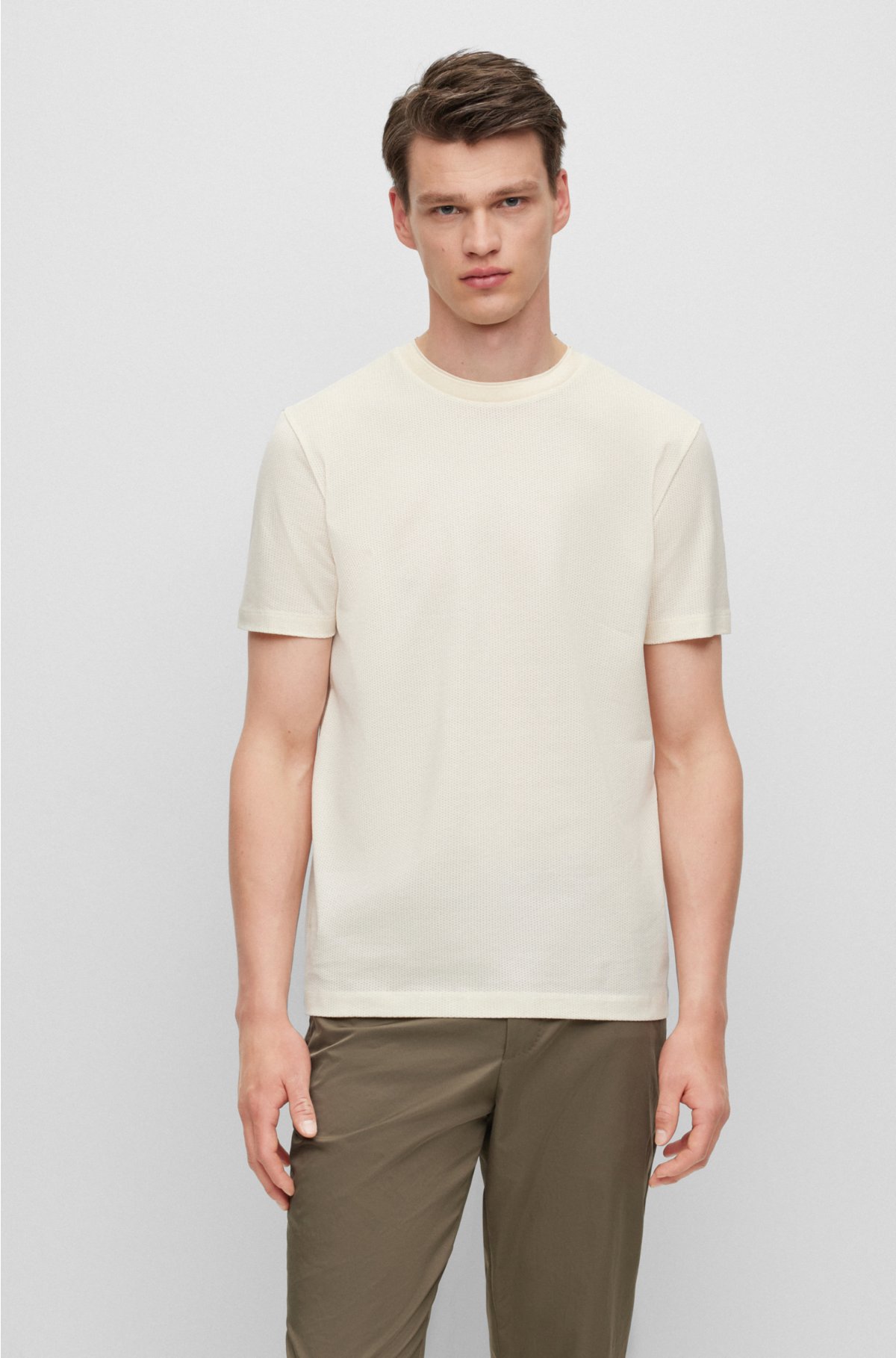 Mesh-structure T-shirt in a mercerized-cotton blend, White