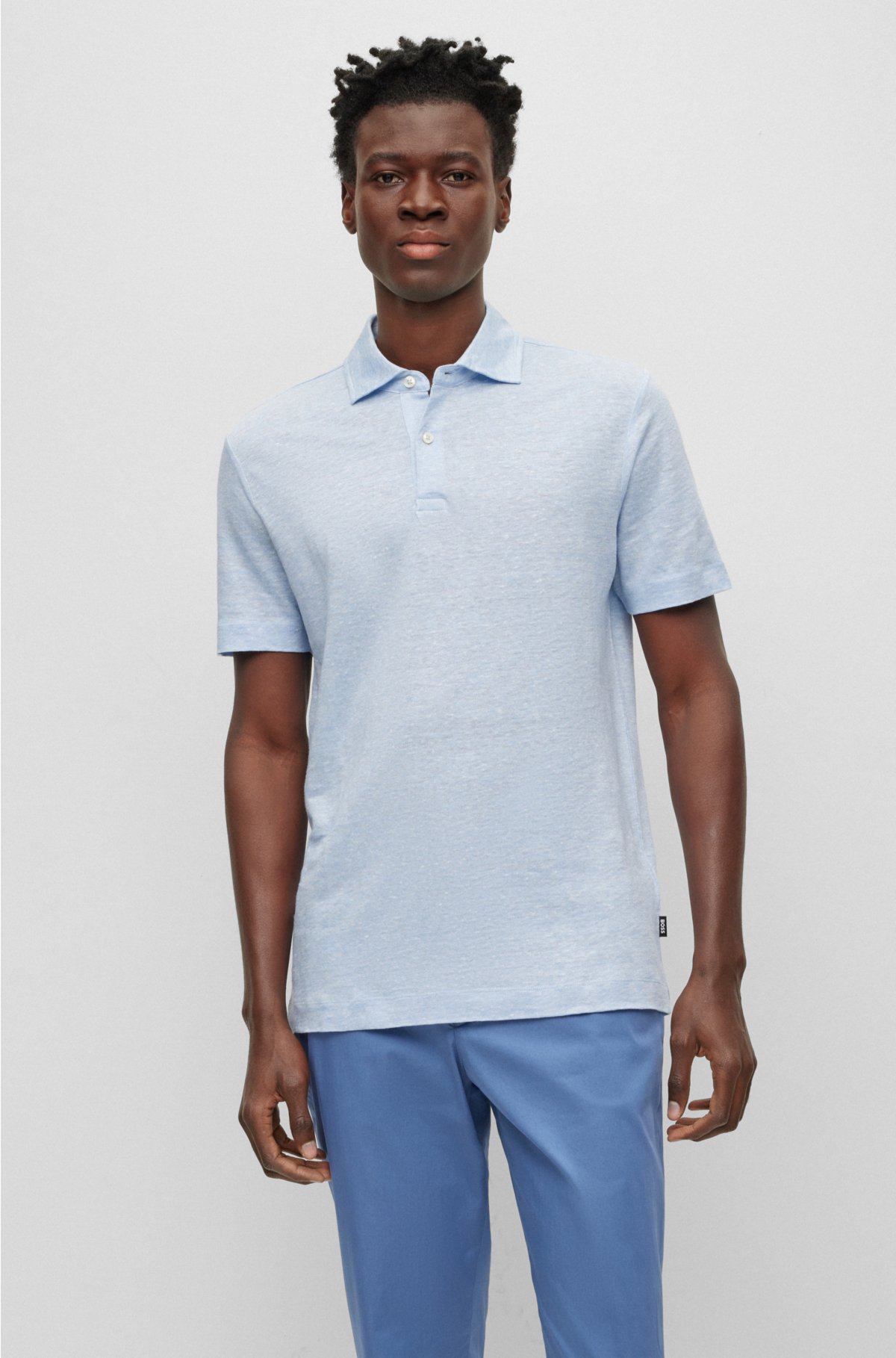 Engel Tick arsenal BOSS - Regular-fit polo shirt in two-tone linen