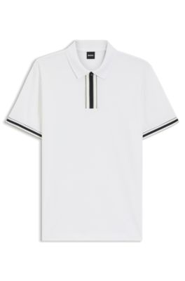 Interlock-cotton polo shirt with contrast tipping, White
