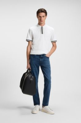 Interlock-cotton polo shirt with contrast tipping, White