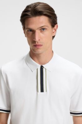Interlock-cotton polo shirt with contrast tipping, White