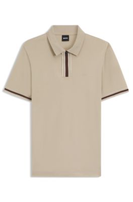Polo de algod&oacute;n interlock con extremos en contraste, Beige claro