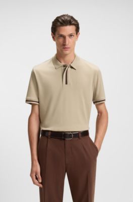 Polo de algod&oacute;n interlock con extremos en contraste, Beige claro