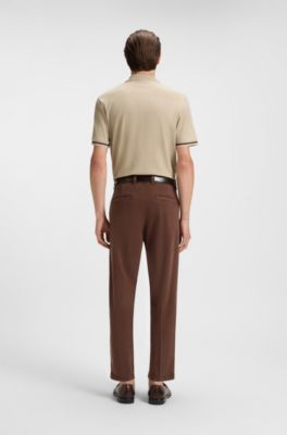 Polo de algod&oacute;n interlock con extremos en contraste, Beige claro