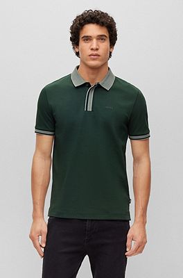 BOSS - Interlock-cotton polo shirt with contrast tipping