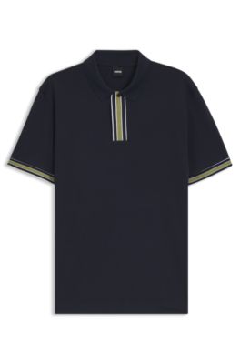 Polo de algod&oacute;n interlock con extremos en contraste, Azul oscuro