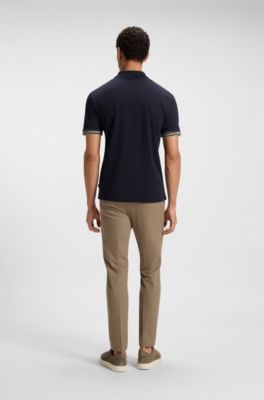 Polo de algod&oacute;n interlock con extremos en contraste, Azul oscuro