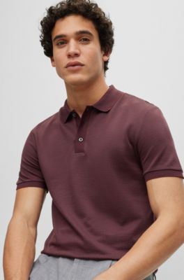 BOSS - Slim-fit long-sleeved polo shirt with woven pattern